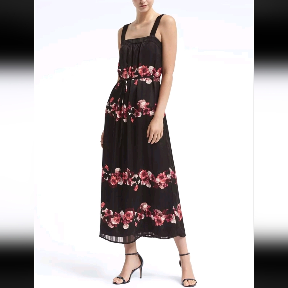 {Banana Republic} Black Floral Striped Maxi Dress